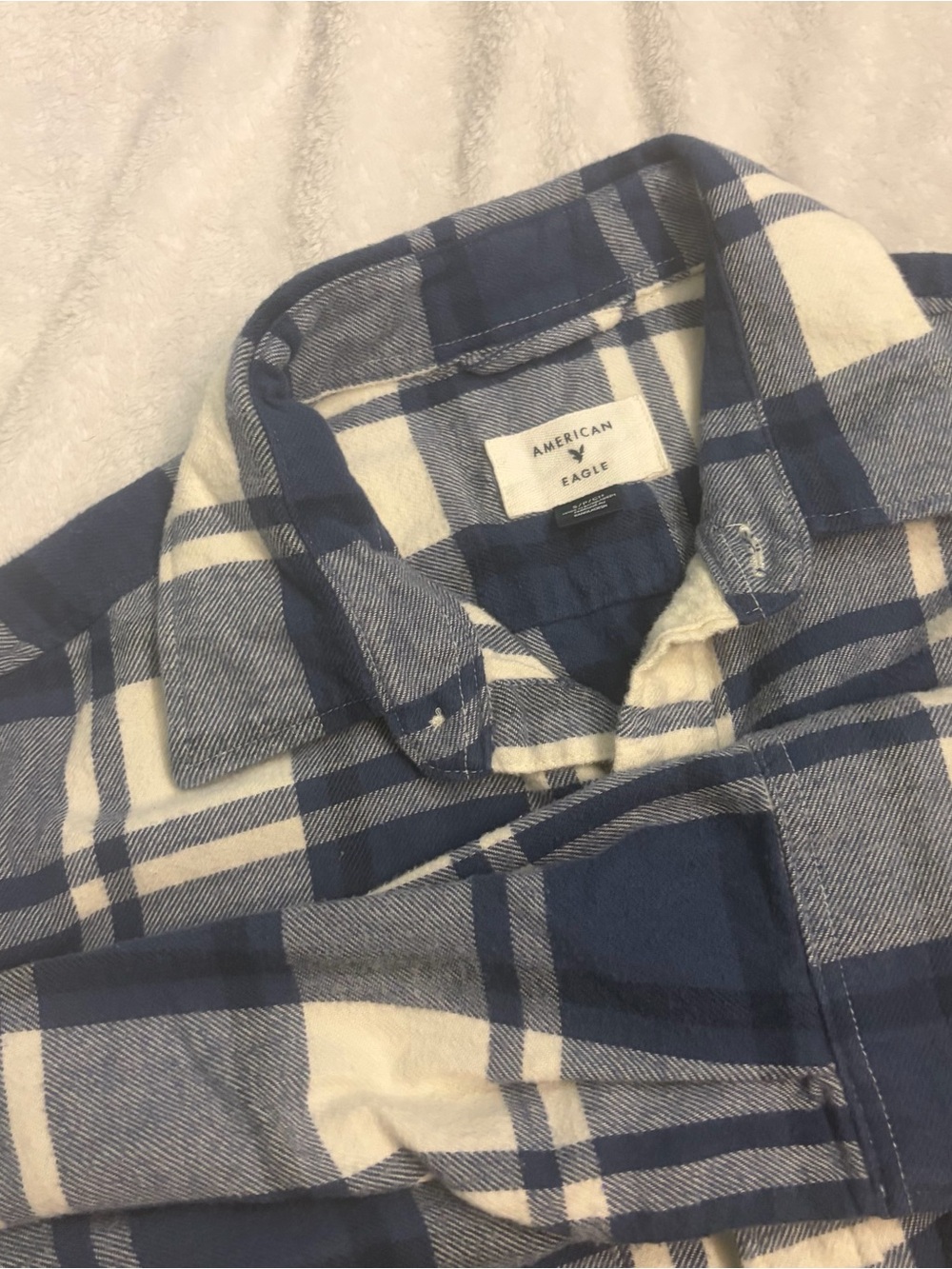 American Eagle Outfitters Navy and White Plaid Button-Down Shirt